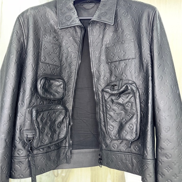 Louis Vuitton Black Leather Jacket with Monogram